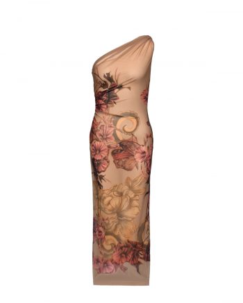 Платье на одно плечо, цветы в азиатском стиле Alberta Ferretti