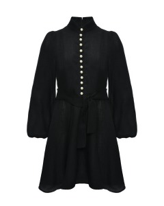 Льняное мини-платье с жемчужными пуговицами, черное Forte dei Marmi Couture