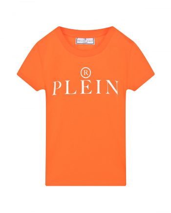 Оранжевая футболка с белым лого Philipp Plein