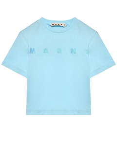 Укороченная футболка с лого, голубая MARNI