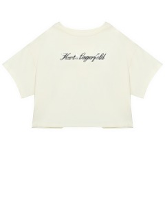 Топ укороченный оверсайз с логотипом, белый Karl Lagerfeld kids