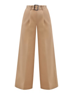 Широкие брюки-палаццо с защипами и широким поясом в тон