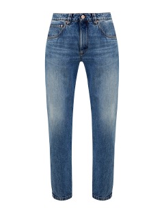Укороченные джинсы из выбеленного денима с цепочками Мониль